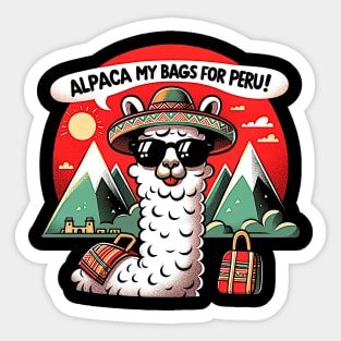 Funny Peruvian Llama Alpaca My Bags For Peru Pun Sticker